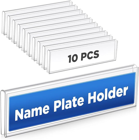 Wonderjune 10 Pack Plastic Cubicle Name Plate Holder 8.5" Wide x 2" High Glass by Wonderjune