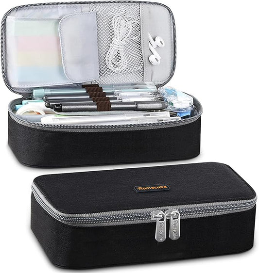 Homecube Capacious Pencil Case Marker Holder Pouch Desk Organizer Big Pencil Bag with Zipper Large Storage Box for College Middle School Office Supplies Stationery - Black-DeskLoop Office