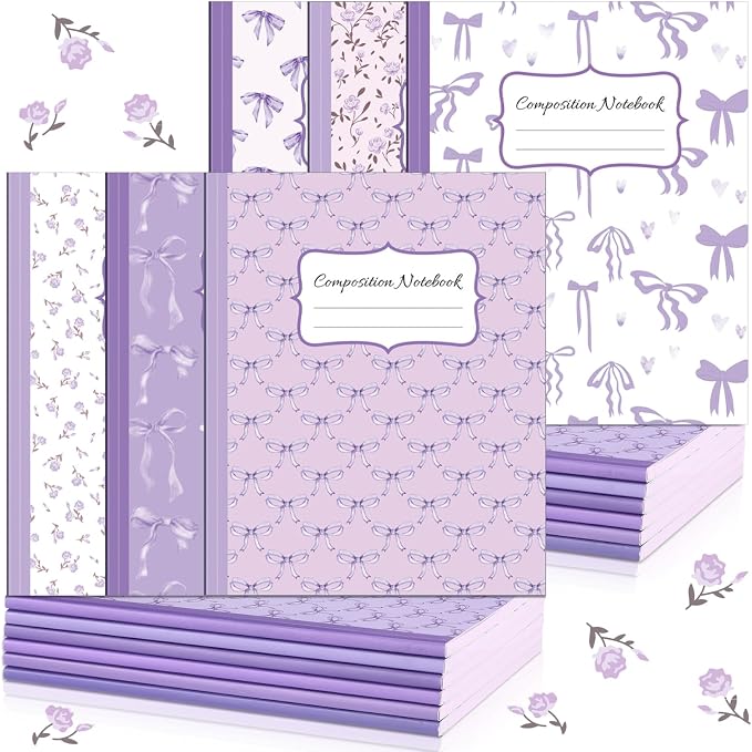 Fullhawl 6 Pack Composition Notebook College Ruled Bulk Purple Bow Composition by Fullhawl