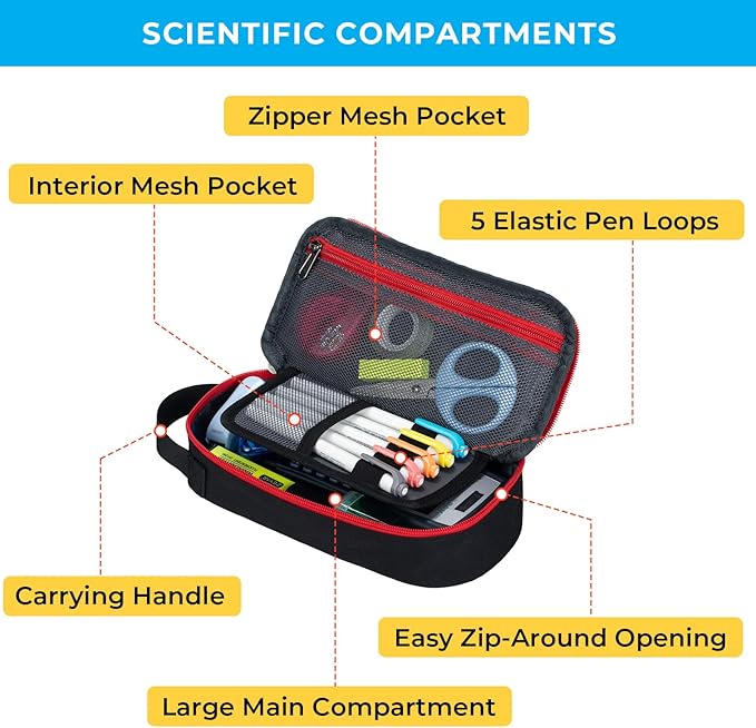 ECHSRT Big Pencil Case, Aesthetic Portable Zipper Pencil Bag with Hidden Pocket, Special Pouch for Men Women Adults, Stationery Organizer Pen Cases for Office Travel,Black-DeskLoop Office