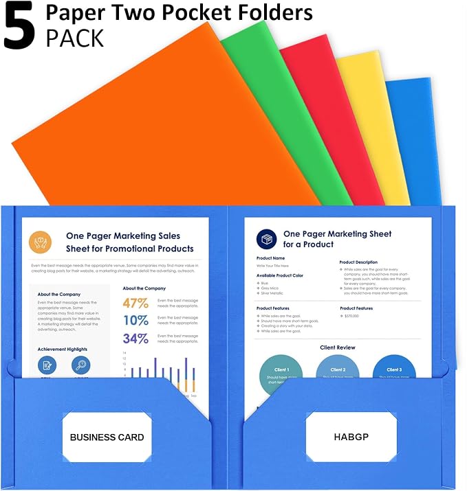 HABGP 5 Pcs File Folders with Pockets, Paper Colored File Folders - Image 3