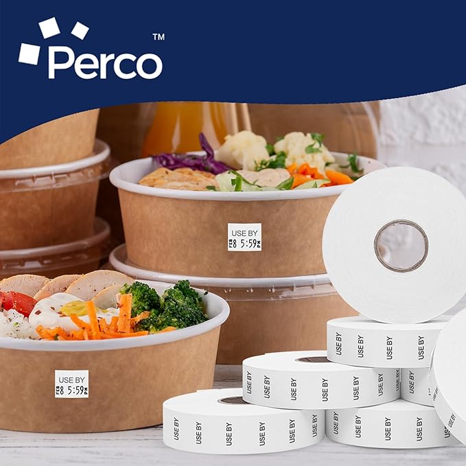 Perco USE by Labels for Monarch 1136 Price Gun - 8 Rolls, 14,000 Marking Labels - with Bonus Ink Roll Included-DeskLoop Office