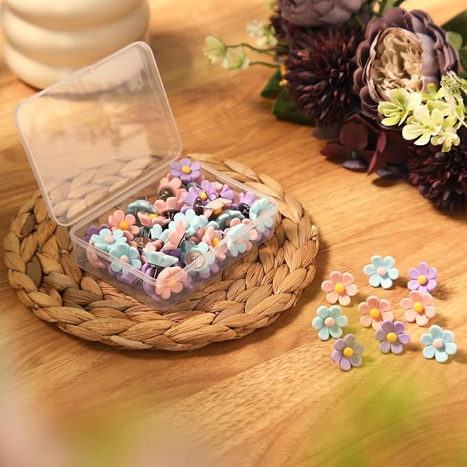 Sawysine 60 Pcs Cute Push Pins Decorative Push Pins Thumb Tacks Colorful Flower - Image 4
