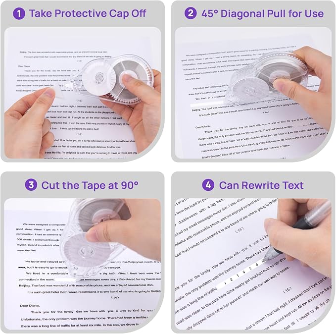 4 Pcs Long-Lasting Correction Tape, 98.43 Ft White Wrong Out Tear-Resistant Bulk - Image 4