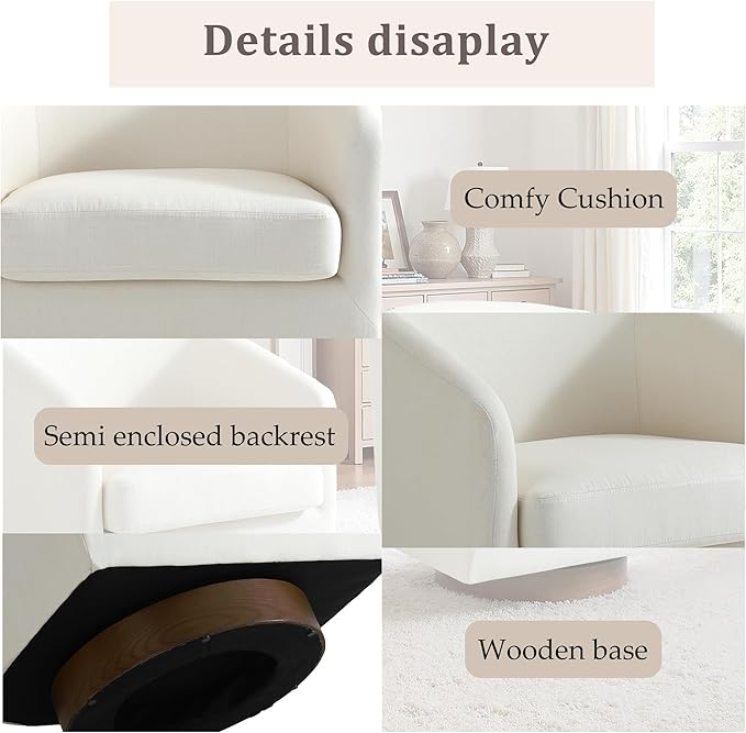 UIXE Swivel Accent Chair with Wood Base, Fabric Upholstered Barrel Chairs for Living Room, Comfy Round Armchair Single Sofa Bedroom Reading Seat - 31" W, Beige-DeskLoop Office