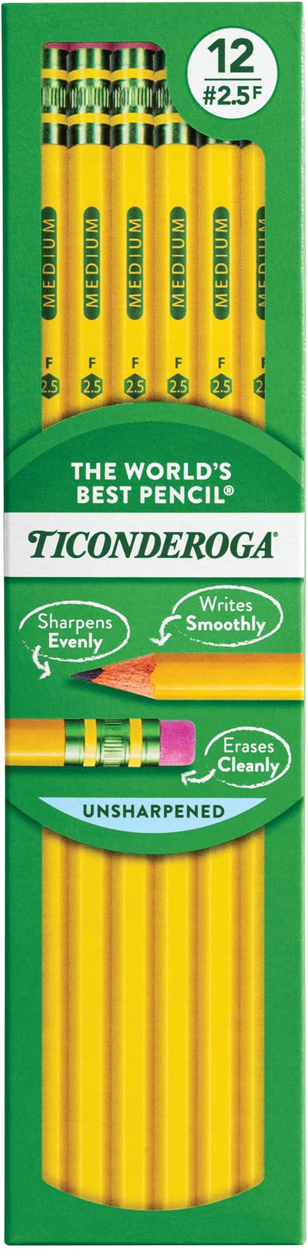 Ticonderoga Wood-Cased Pencils, Unsharpened, #2.5 F Medium by Ticonderoga