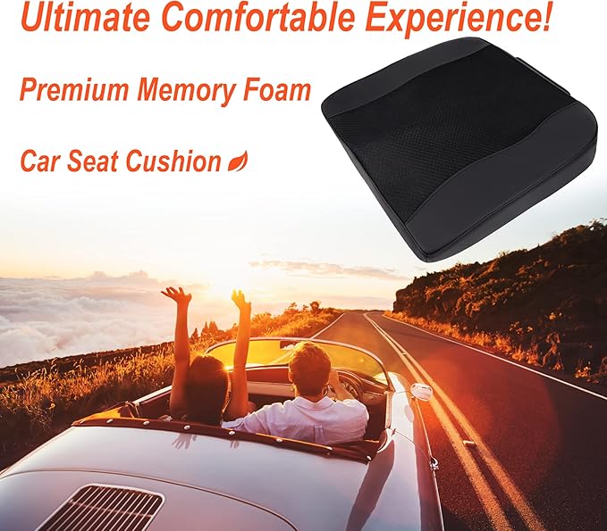 Car Seat Cushion, Comfort Memory Foam Car Cushions for Driving - Sciatica & Lower Back Pain Relief, Driver Seat Pillow for Auto, Office Chair, Wheelchair - Black-DeskLoop Office