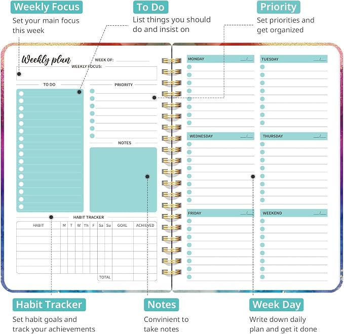 Taja Undated Weekly Planner, Weekly To Do List Notebook - Image 2
