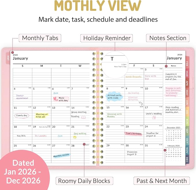 Forvencer 2026 Planner Weekly and Monthly, Jan 2026 -Dec 2026, Vegan Leather - Image 3