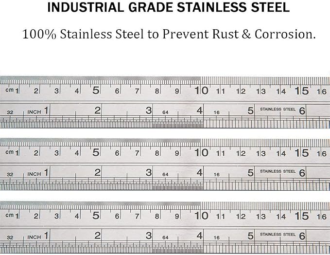 ZZTX Ruler Metal Straight Edge Stainless Steel Ruler 16 Inch Ruler Set Rulers - Image 2
