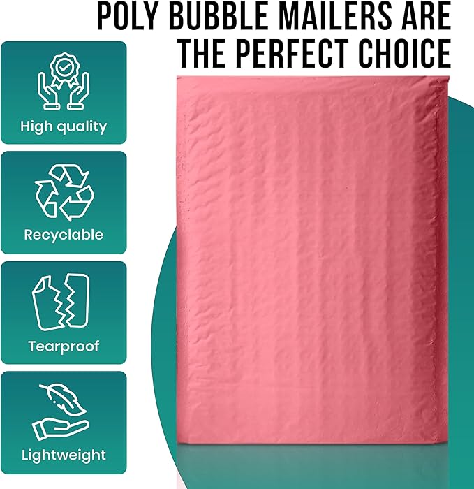 Levex - #0 6" x 10" [5 Pack] Pink Poly Bubble Mailers, Padded Envelope Mailers, Packing Envelope & Mailing Bags for Shipping-DeskLoop Office