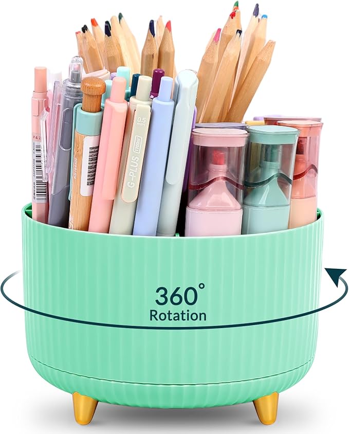 KONVINIT Pencil Pen Holder for Desk, 5 Slots 360-Degree Rotating Desktop by KONVINIT