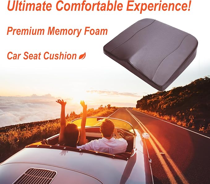 Car Seat Cushion, Comfort Memory Foam Car Cushions for Driving - Sciatica & Lower Back Pain Relief, Driver Seat Pillow for Auto, Office Chair, Wheelchair - Classic Brown-DeskLoop Office