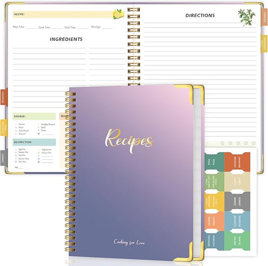 Blank Recipe Book to Write in Your Own Recipes, Blank Cookbook with 175 Pages for Family Cooking Lover, Recipe Notebook with Tab Sticker Sheets, Recipe Journal, Hardcover, 7.5" x 9.5"-DeskLoop Office