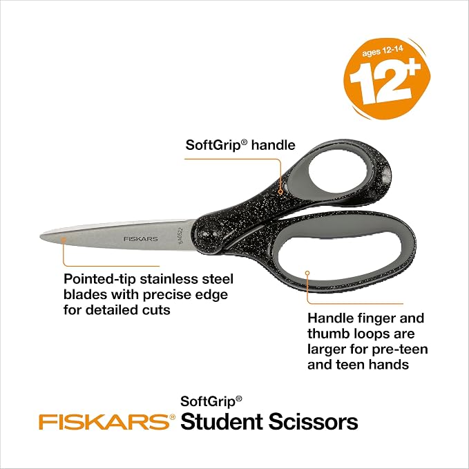 Fiskars 7" SoftGrip Student Glitter Scissors - Image 3