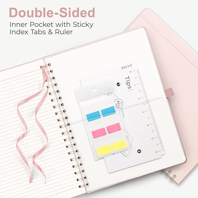 RETTACY Spiral Journal Notebook, 110 Numbered Pages, A4 Large Size (8.5'' x 11''), for Men & Women, Journaling, Writing, Work & Office, Leather Hardcover, 100 GSM Thick Paper (Rose Gold)-DeskLoop Office