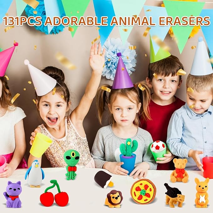 URSKYTOUS 131Pcs Animal Erasers Desk Pets - Image 2