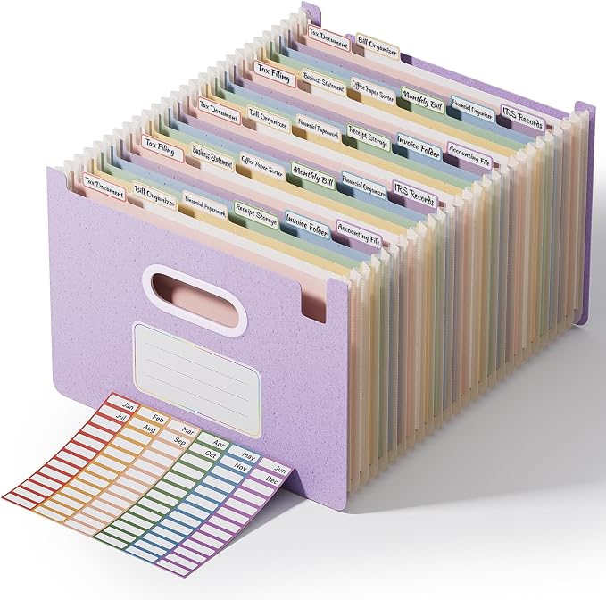 ThinkTex 26-Pocket Accordion File Organizer, Upright Open Top, Monthly Tabs by ThinkTex