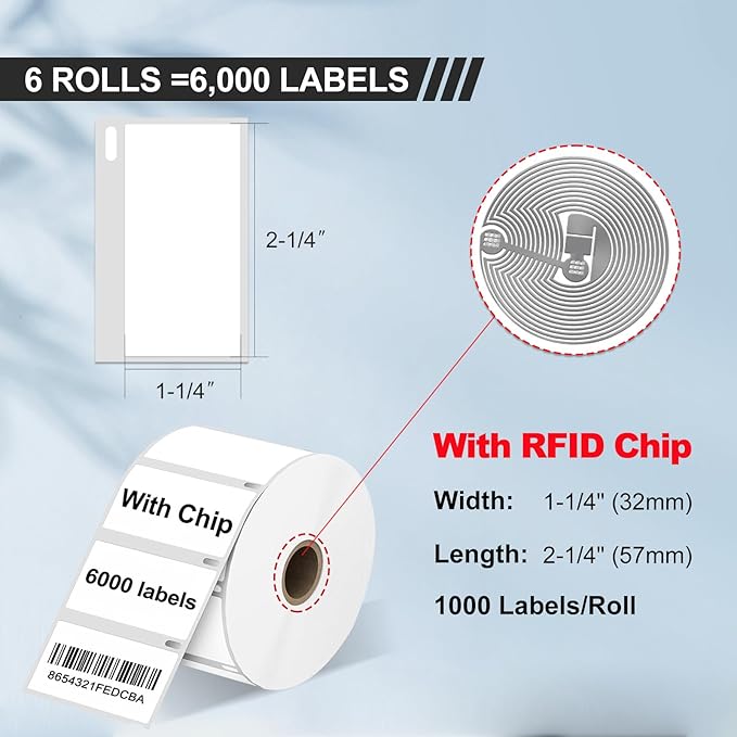 RGiNK for DYMO 550 Labels (30334 with RFID Chip) Multipurpose Barcode Labels (2-1/4" x 1-1/4"), Perforated, Compatible with DYMO Labelwriter 450 4XL 550&5XL 550 Turbo Printers [6 Rolls, 6000 Tags]-DeskLoop Office