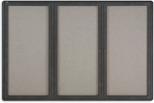Quartet Enclosed Radius Fabric Bulletin Board, 6' x 4', 3 Door, Graphite Frame (2367L)-DeskLoop Office