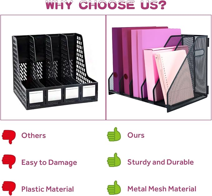 Desk Organizers with Handle, Metal Magazine File Holder with 5 Vertical - Image 4
