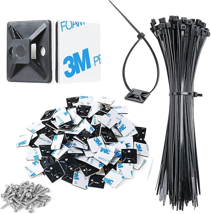 200pcs 3/4" Back-Glue Self Adhesive Black Strong Cable Zip Tie Mounts by XHF