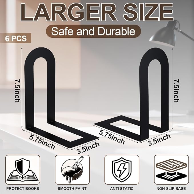 Chunful 2 Pcs Black Modern Metal Book Ends - Image 3