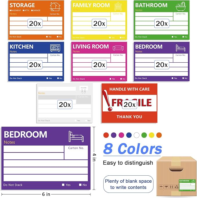 6 x 4 in Large Moving Labels for Boxes, Home Moving Packing Color Coded - Image 3