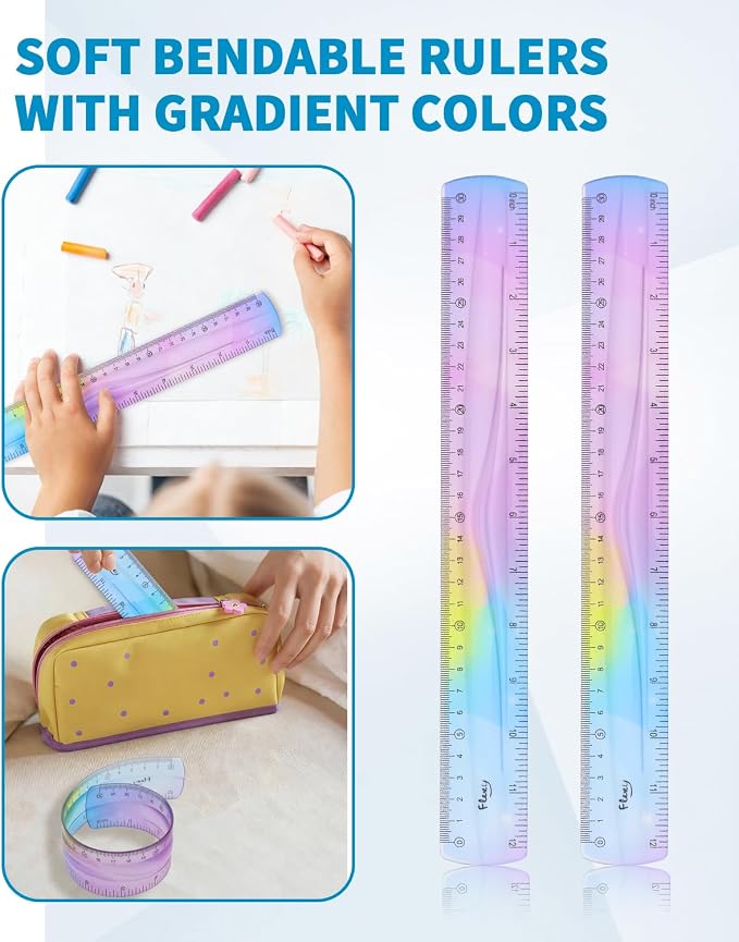 2 Pack Flexible Ruler Set, 12 Inch Bendable Rulers - Image 5