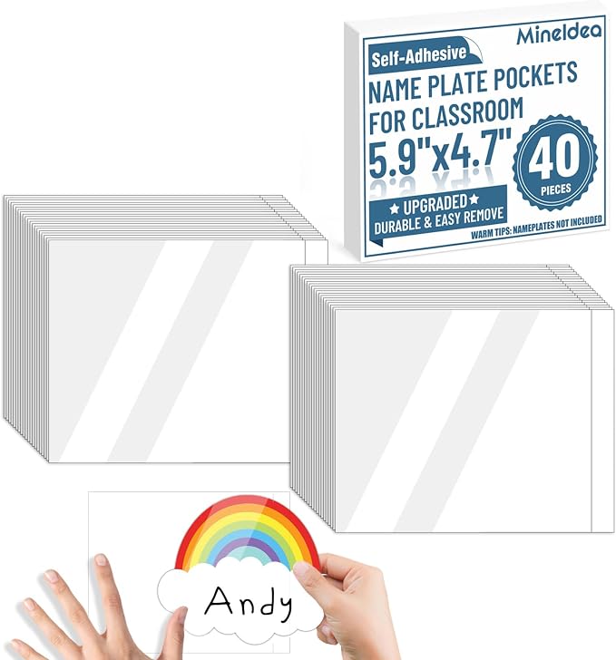 40 PCS Nameplate Pocket, 5.9" x 4.7" Adhesive Desk Nameplates Name Tag Pocket by MineIdea
