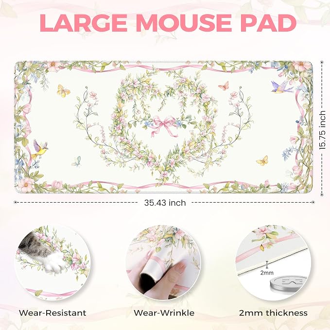 iCasso Desk Matt for Desktop, Cute Desk Pad White, Anti-Slip Large Gaming - Image 2