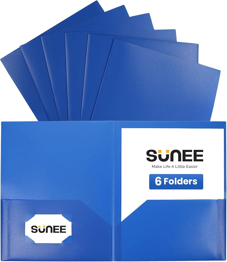 SUNEE 2 Pocket Folders Heavy-Duty Plastic Folders by SUNEE