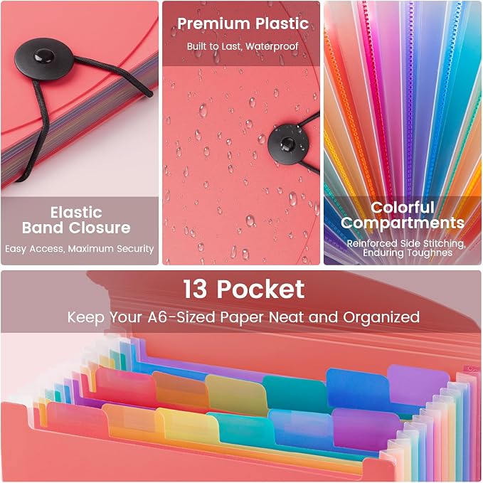 13 Pocket A6 Receipt Organizer, 2 Pack Small Accordion File Organizer, Coupon - Image 3
