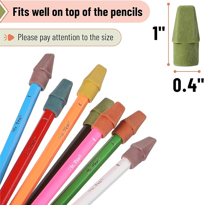 Mr. Pen- Pencil Top Erasers, 120 Pack, Folk Festival Colors | Latex-Free & No - Image 3