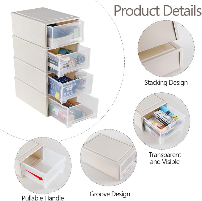 Buyitt 12 Quart Desktop Drawer Storage Unit, Plastic Stackable Storage Drawer - Image 4