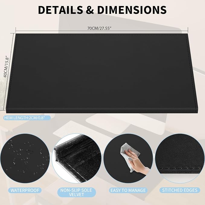 AKOZLIN 27.55”x 15.8" Soft PU Leather Surface Office Desk Mouse Mat Anti-Push - Image 3