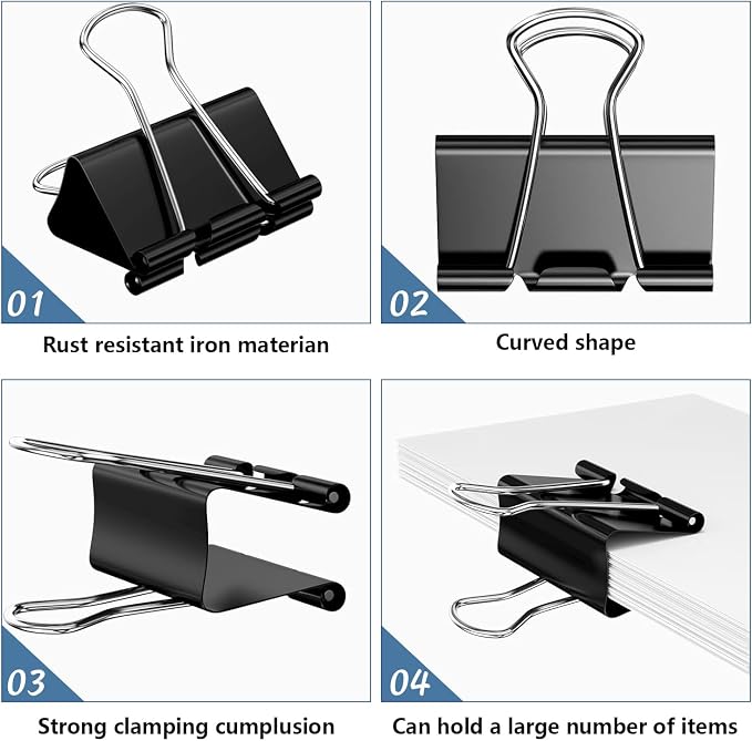 40 Pack Medium Binder Clips, 32mm 1-1/4 Inch Paper Binder Clips Clamps - Image 3