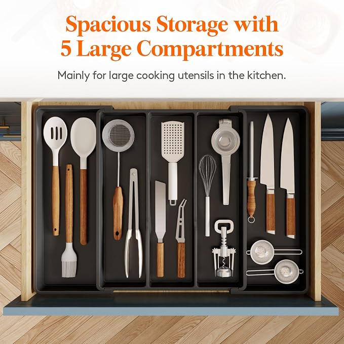 Lifewit Utensil Organizer for Kitchen Drawers, Expandable Cooking Utensil Tray - Image 4