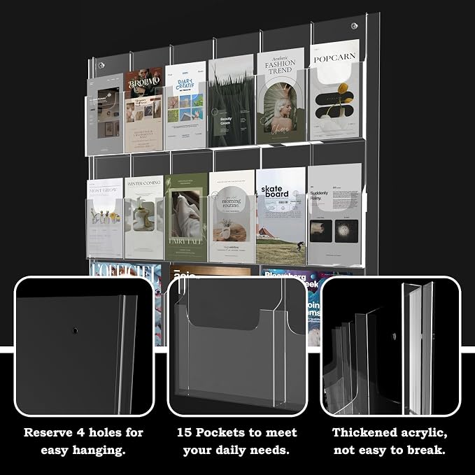 Acrylic Brochure Pamphlet Holder, 3 Magazine Holders and 12 Pamphlet Holders - Image 4
