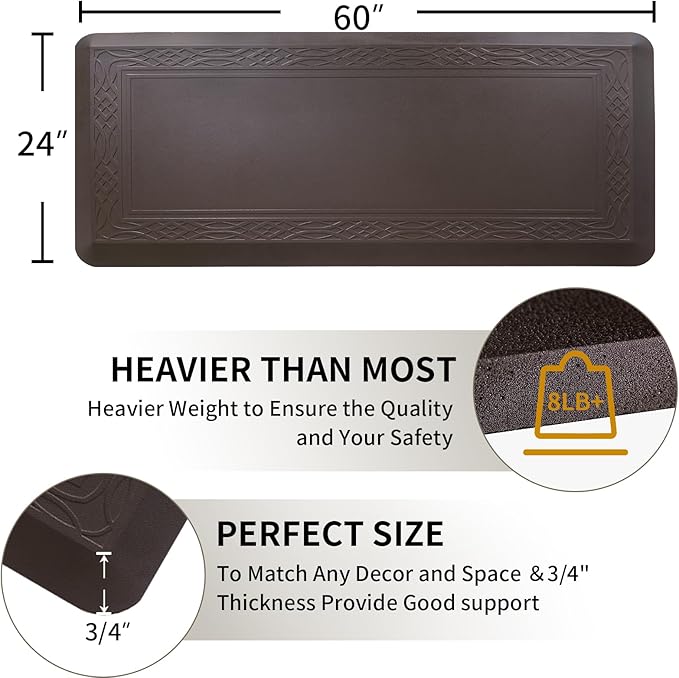 24 x 60 Inch Extra Support Anti Fatigue Comfort Kitchen Mat, Waterproof Long Kitchen Runner, Non-Slip Standing Desk Mat, Commercial Pads for Offices, Home, Garages (Bordeaux Coffee, 24'' x 60'')-DeskLoop Office