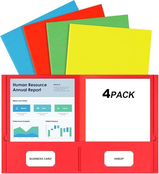 HABGP Two Pocket Folders, 4 Pack 2 Pocket Folders Fit Letter Size Paper by HABGP