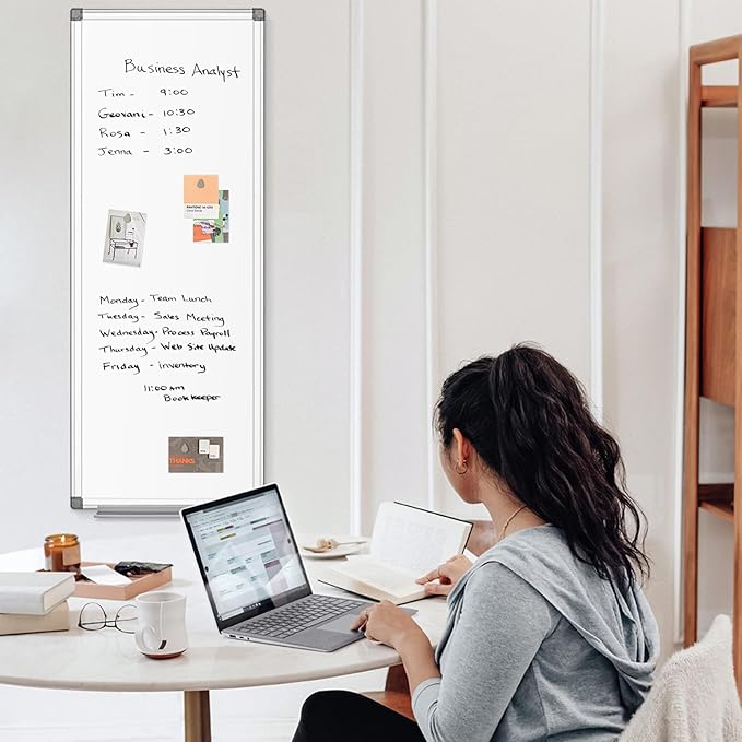 36" x 12" Magnetic White Board, Long Whiteboard Wall Hanging Vertical Board, to-do List Narrow Mini Small Portable Dry Erase Board for Walls-DeskLoop Office
