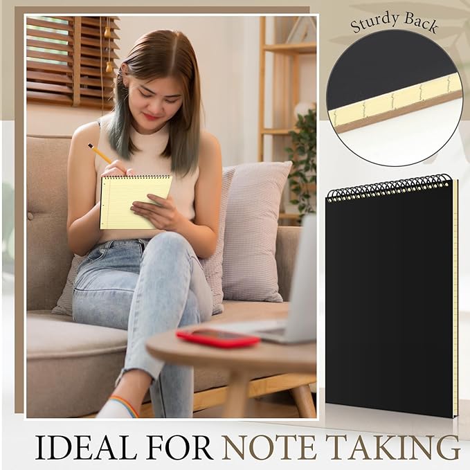 10 Packs 8.5" x 11" Top Spiral Notebook with 3 Hole Punched Legal Pads College Ruled Notepad 50 Sheets Hard Cardboard Paper Wirebound Notepad for Office School Business (Yellow)-DeskLoop Office