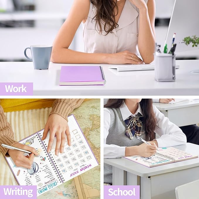 AHGXG Graph Paper Notebook - Spiral Notebook Journal 160 Pages, A5 Graph Notebook 5.7" x 8.3", 100 gsm Thick Grid Paper, Waterproof Plastic Cover, for School Writing Engineering Math, Purple-DeskLoop Office