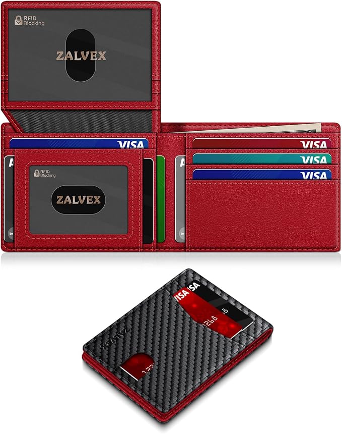 Wallet for Men Slim RFID Blocking Leather Credit Card Holder Wallet for 14 Cards by ZALVEX