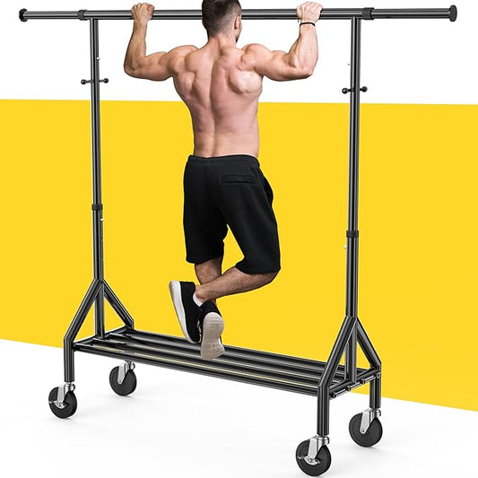 Heavy Duty Clothes Rack Load 520LBS, Adjustable Rolling Clothing Rack with Sturdy Wheel, Metal Industrial Closet Garment Racks for Hanging Clothes Coat, Portable for Bedroom, Laundry Living Room-DeskLoop Office