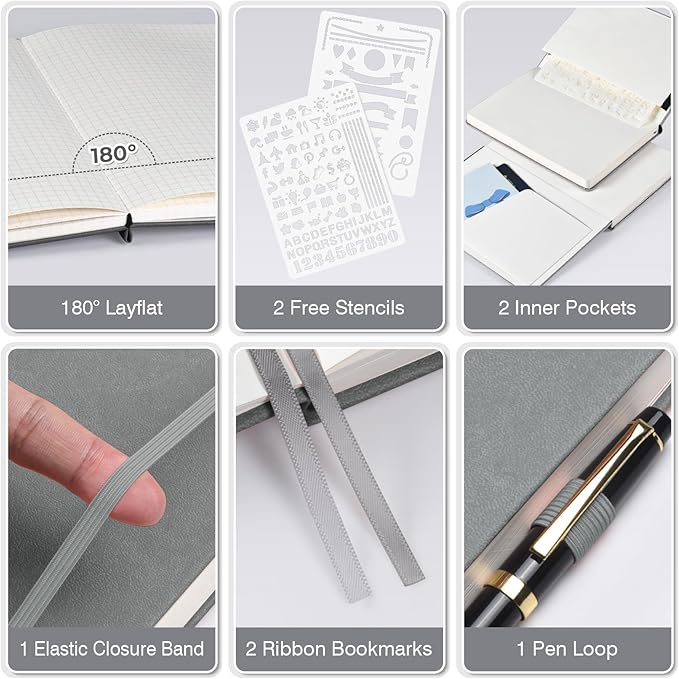 Graph Paper Notebook 3 Pack, A5 Grid Notebook Journal, Graph Notebook with 120gsm Paper, Hardcover Leather Journal for Writing, Grid Paper Notebook for Work, School Supplies, Engineering,5.75" x 8.38"-DeskLoop Office