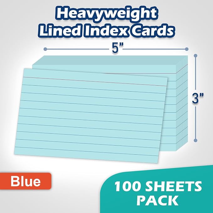 Blue Lined Index Cards 3x5 Ruled Note Cards 100 Count, 180 gsm Heavy Weight - Image 2