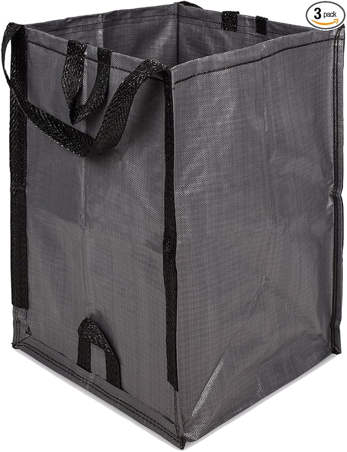 DURASACK Heavy Duty Home and Yard Bags 48-Gallon Reusable Self-Standing Lawn and Leaf Bags Garbage Can with Reinforced Handles, Gray, 3 Pack-DeskLoop Office