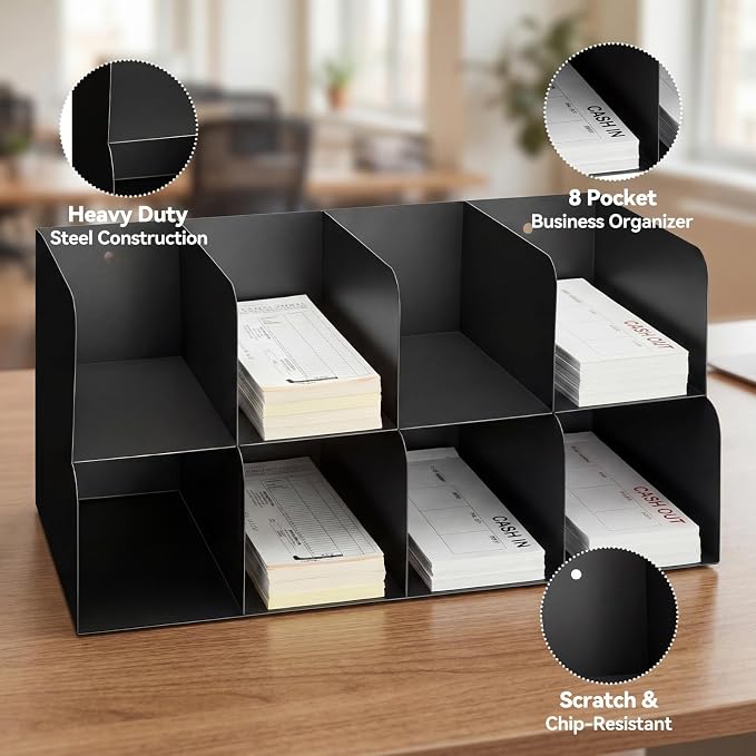 Gisafai Metal Check Sorter Organizer 8 Pocket, 2 Tier Black Iron Document Holder - Image 3